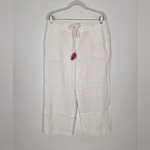 Calligraphie White Elastic Waist Linen Blend Pants